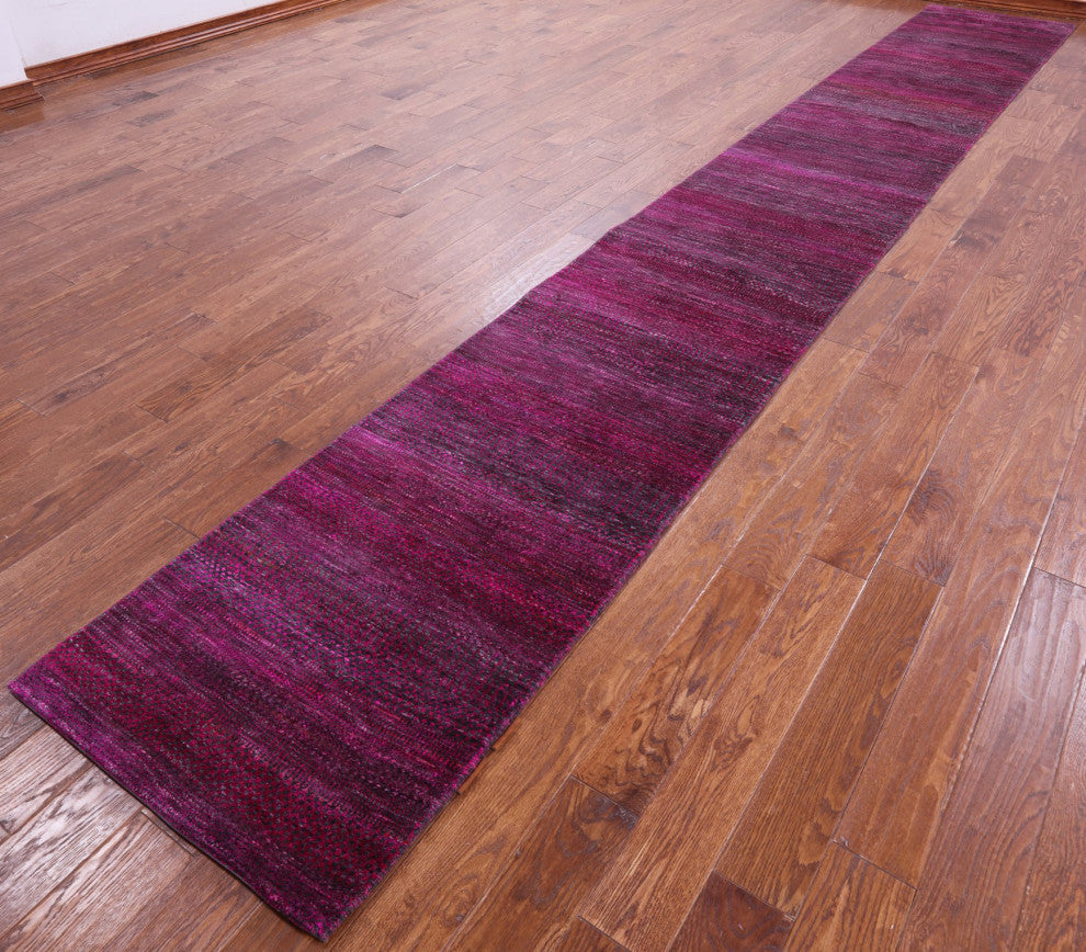 Super Savannah Gabbeh Wool and Silk Handmade Runner Rug 2' 6" X 18' 3" Q6885