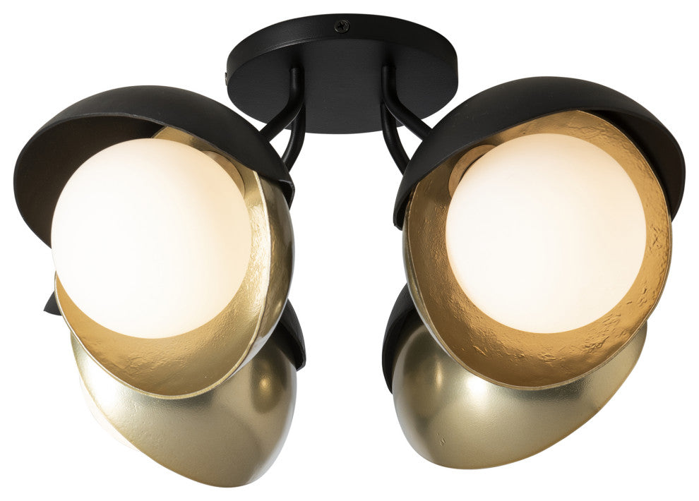 Brooklyn 4-Light Double Shade Semi-Flush, Black, Modern Brass Accents