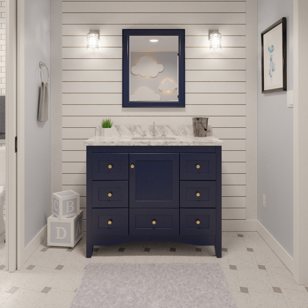 Abbey 42" Bathroom Vanity, Royal Blue, Carrara Marble