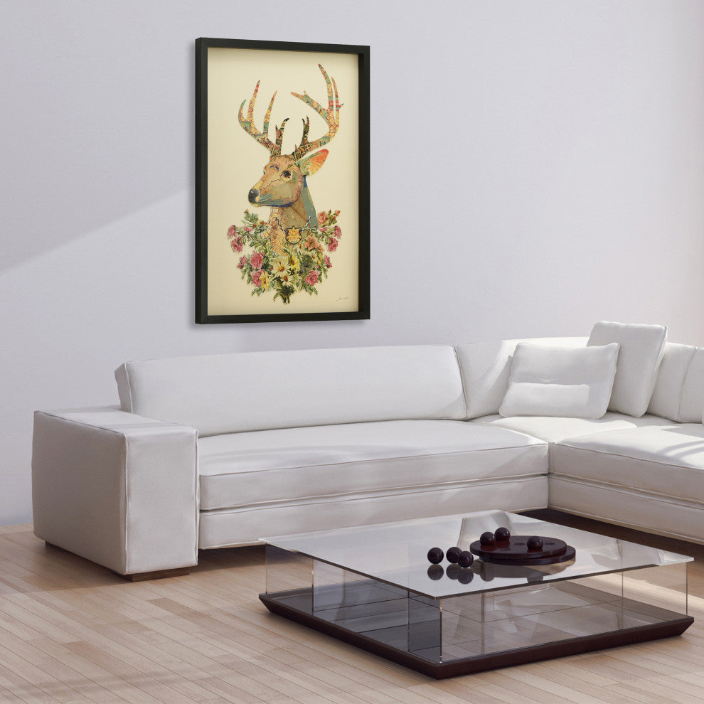 Mrs. Deer Dimensional Handmade Collage Wall Art Framed Under Glass