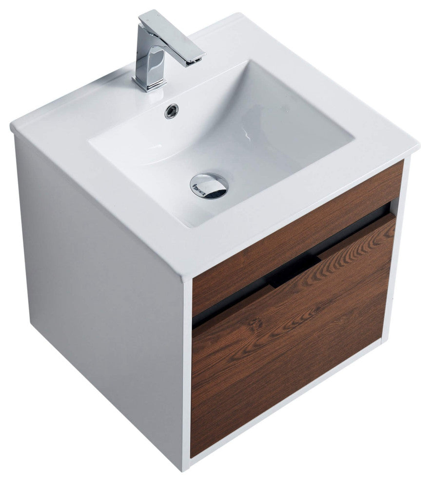 Alpine Wall Mount Bathroom Vanity and Sink, Brown Walnut, 20"