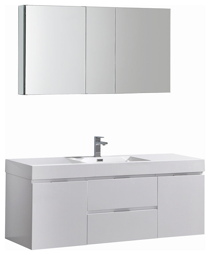 Valencia 60" Glossy White Wall Hung Vanity Set, Cabinet, Faucet FFT1041BN