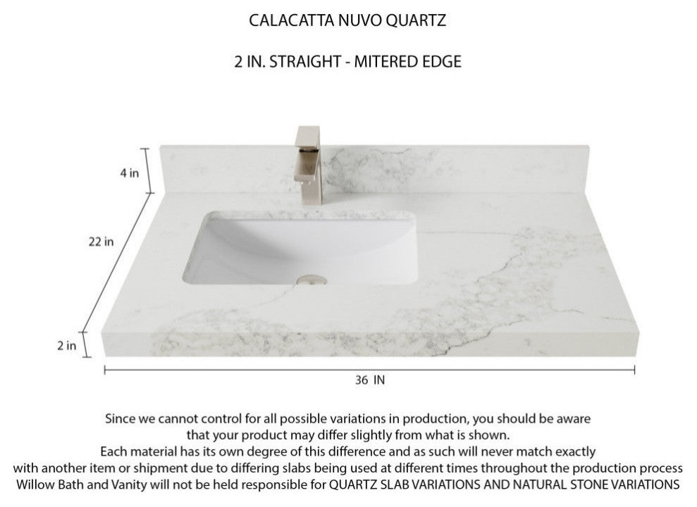Pasadena 36 Left Offset  Bath Vanity in Light Natural Teak 2" Calacatta Nuvo