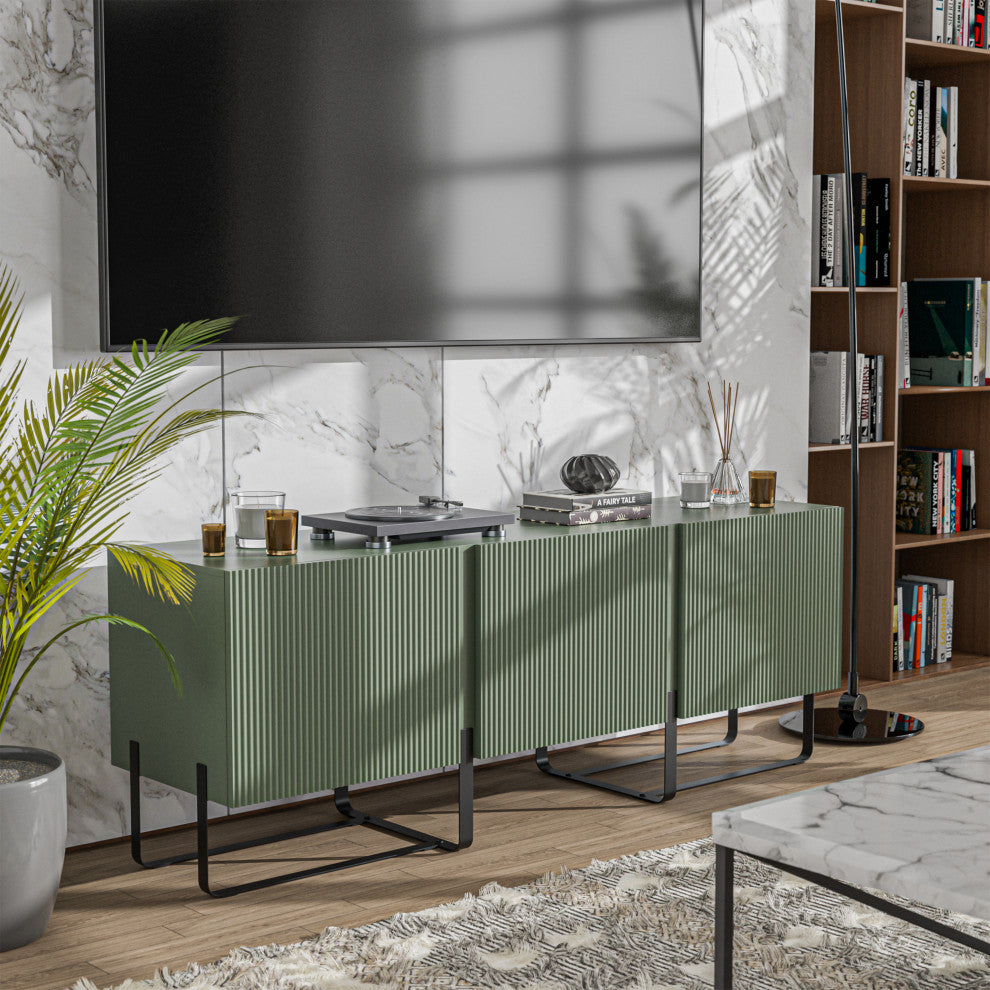 Danel Low Profile 60" W Tv Stand Fits up to 65" With 3-Cabinets, Sage Green