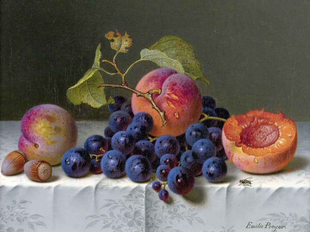 Tile Mural, Still Life With Peaches By Emilie Preyer Ceramic, Matte