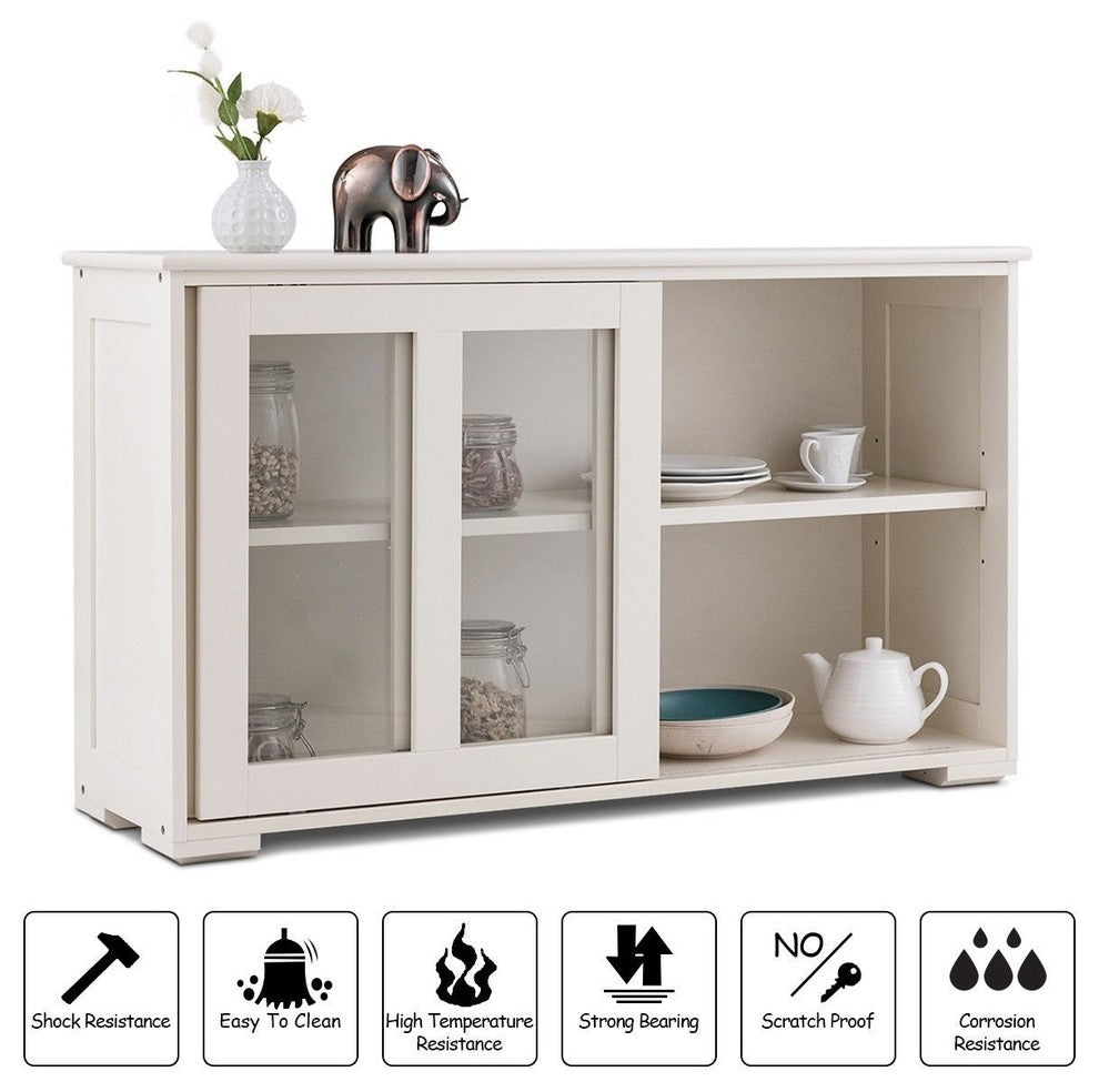 Modern Sideboard Buffet Cupboard Storage Cabinet With Sliding Door, White