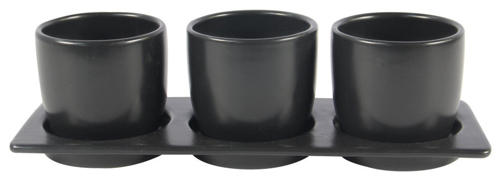 Lilac Planter Set with Tray, Black