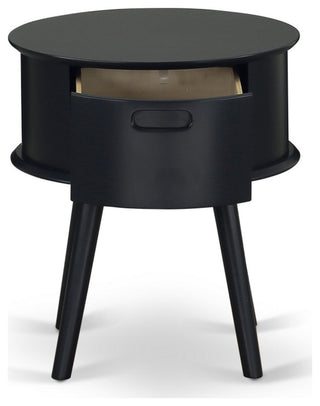 Gordon Round Night Stand End Table With Drawer, Navy Blue Finish
