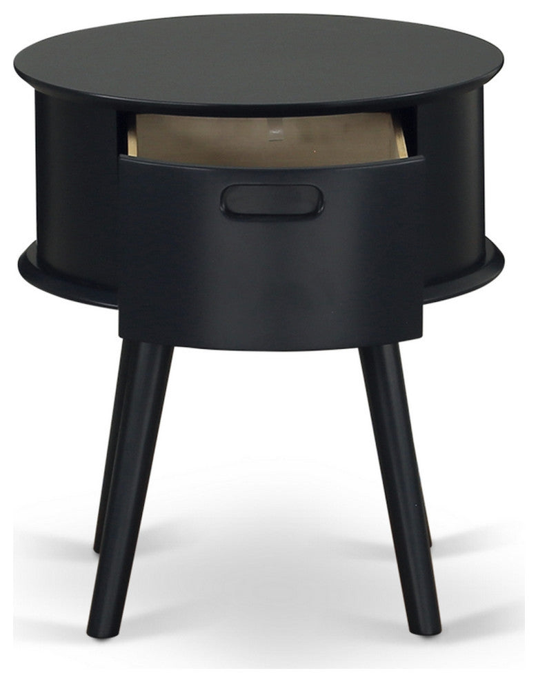 Gordon Round Night Stand End Table With Drawer, Navy Blue Finish