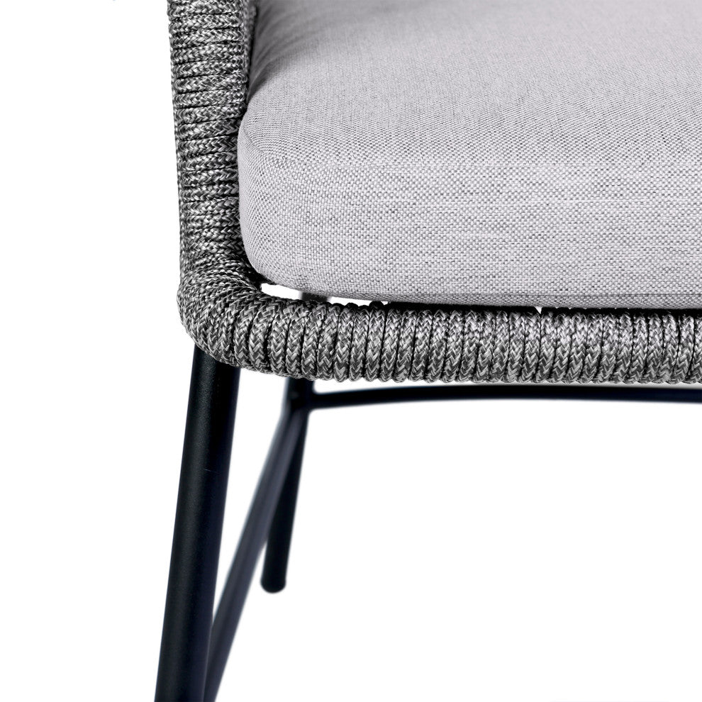 Calica Outdoor Patio Dining Chair, Black Metal And Gray Rope