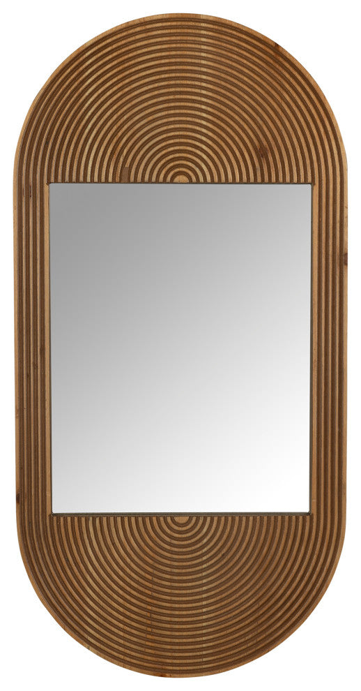 Brown Oval Wooden Wall Mirror