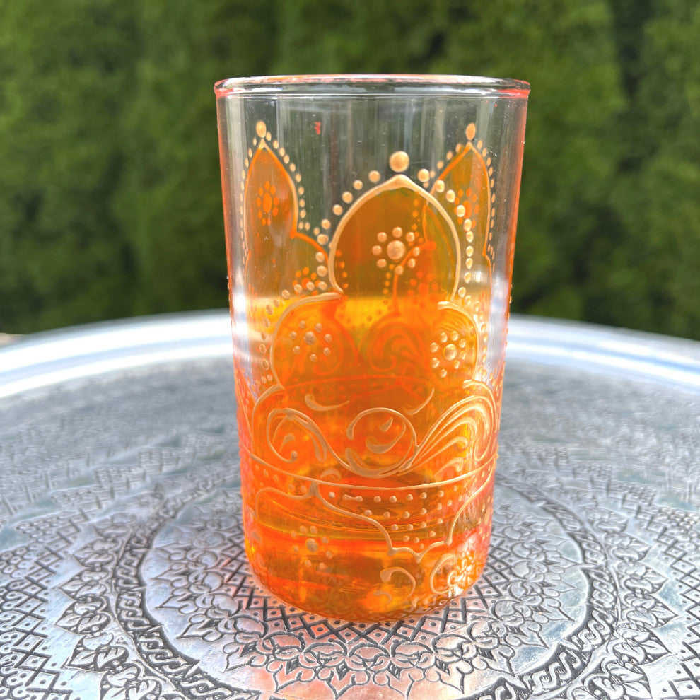 Hand Painted Arabesque Glass Teacups, Set of 6