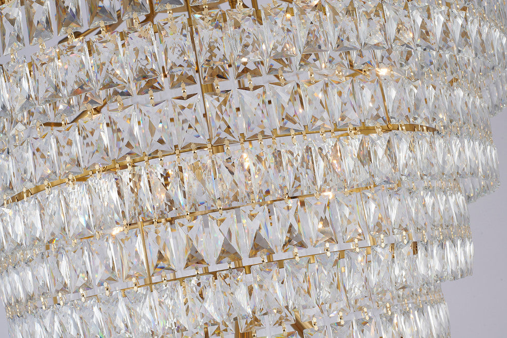 42" 32-Light Gold Metal 9-Tier Chandelier With Clear Crystals