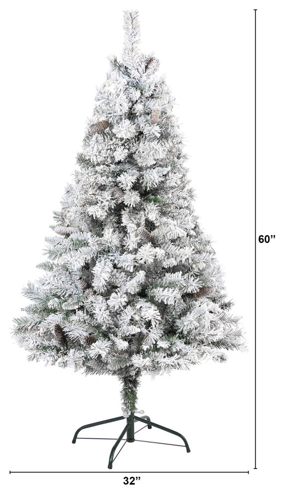 5' Flocked White River Mountain Pine Artificial Christmas Tree With Pinecones