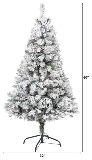 5' Flocked White River Mountain Pine Artificial Christmas Tree With Pinecones