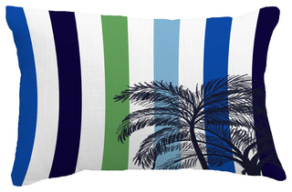 Thin Stripe Palm Stripe Print Throw Pillow With Linen Texture, Green, 14"x20"