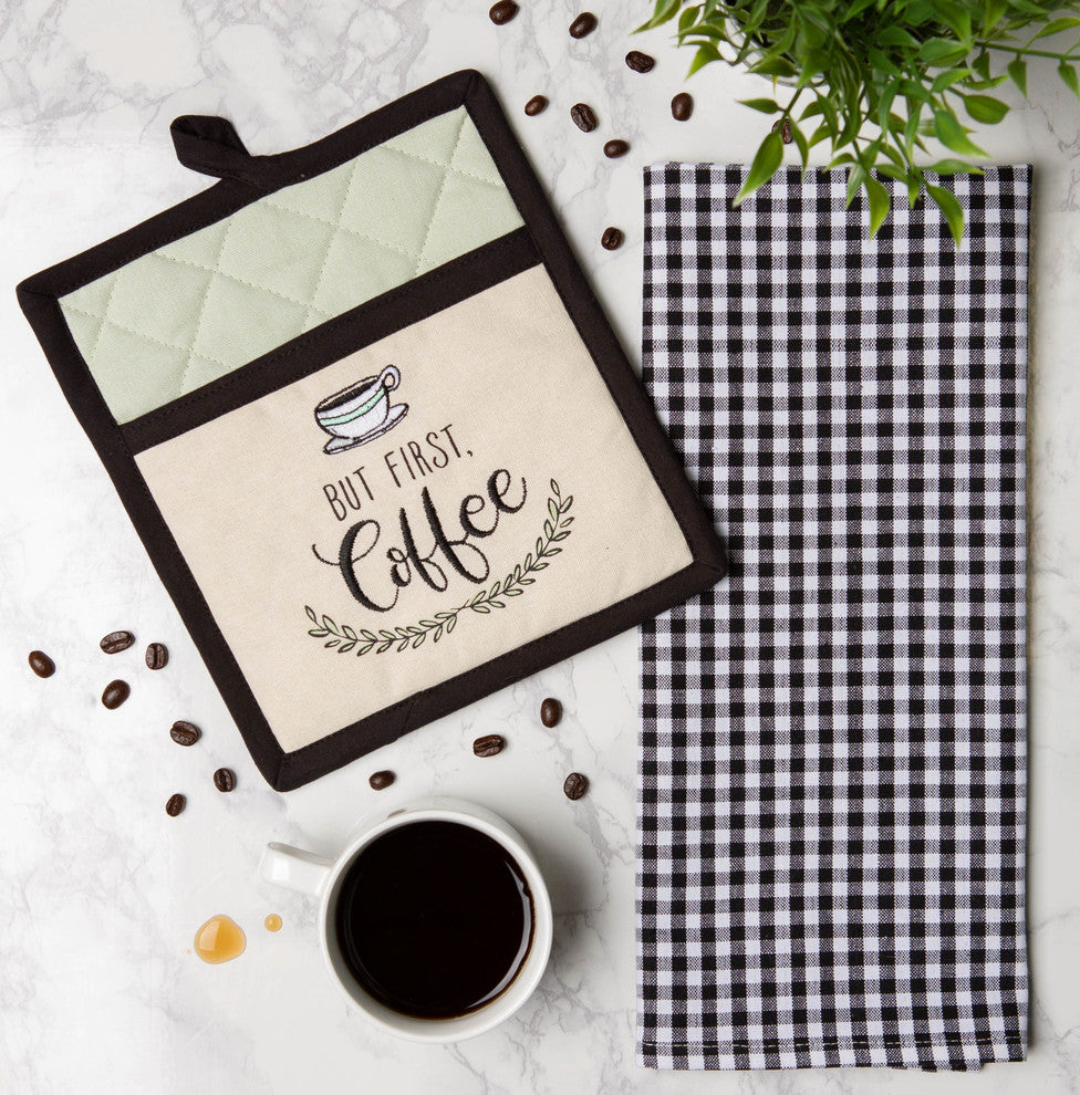 Coffee Time Embroidered Potholder Gift Set