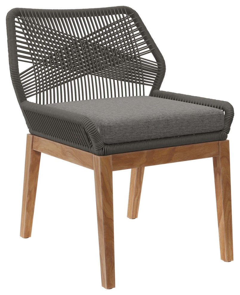 Wellspring Outdoor Patio Teak Wood Dining Chair, Gray Graphite