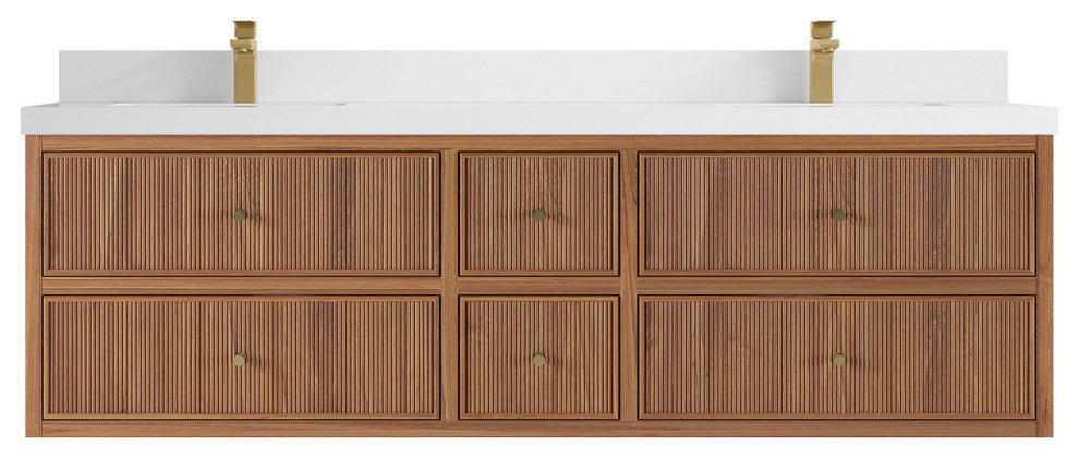 Sonoma Floating 72 Double Sink Vanity in Dark Natural with 2" White Quartz