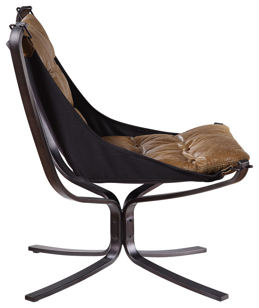 ACME Carney Button Tufted Top Grain Leather Upholstery Accent Chair in Coffee