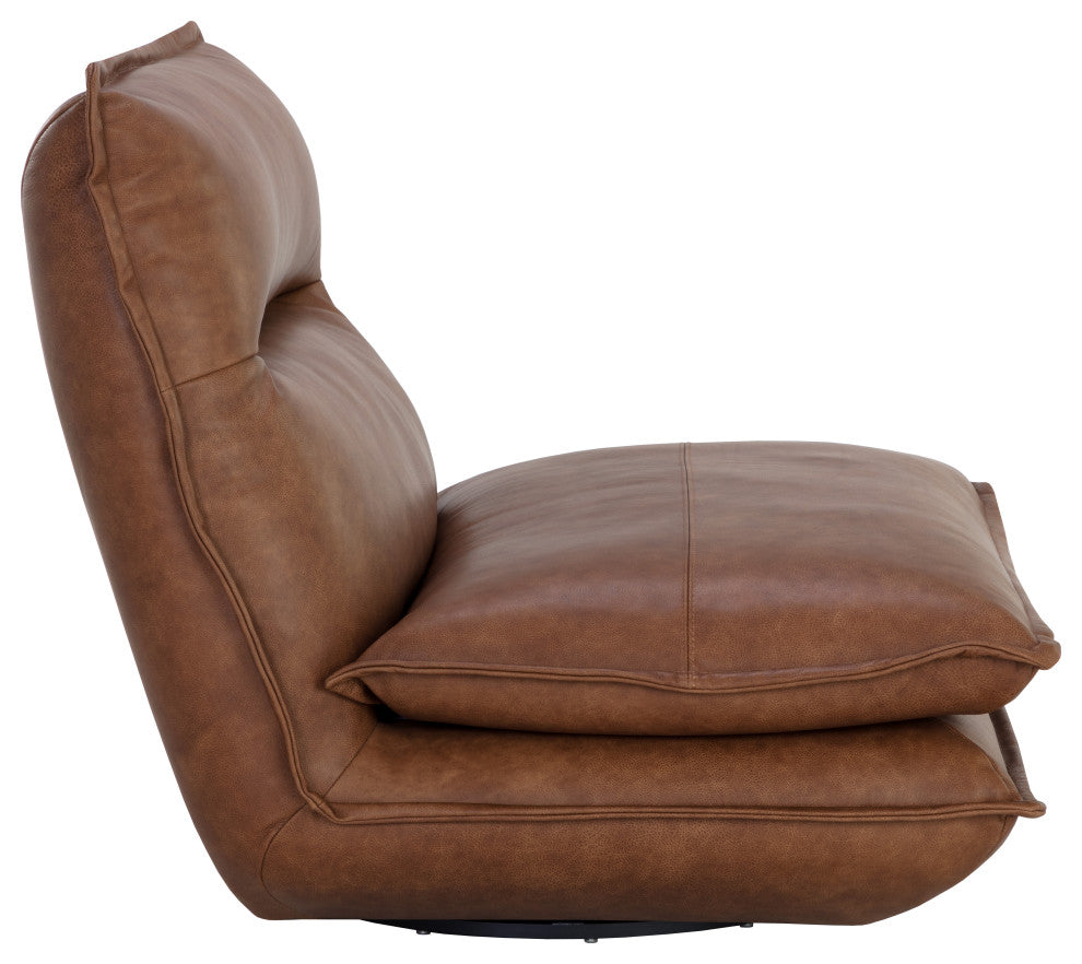 Colson Swivel Armless Chair, Cognac Leather