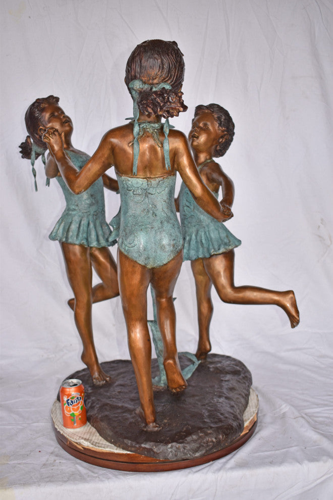 Three Girls Dancing Around Water Fountain Bronze Statue - Size: 35" x 24" x 38