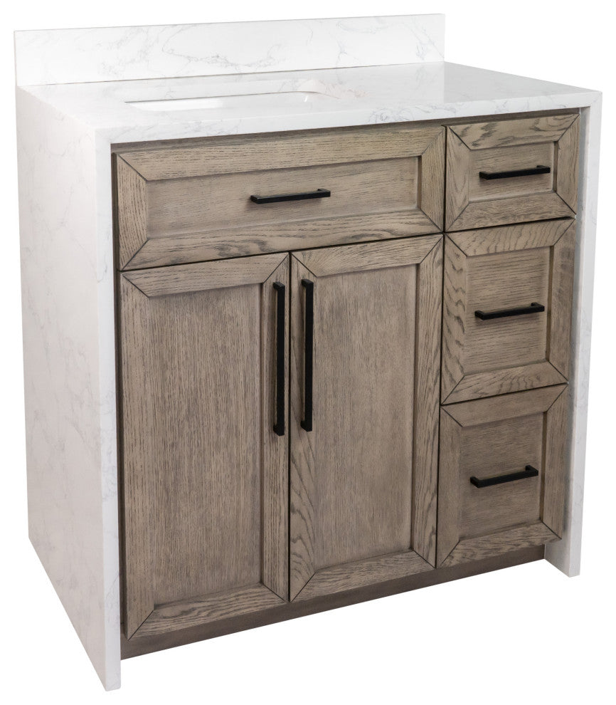 Palisade 36" Bathroom Vanity, Gray Oak, Engineered Marble