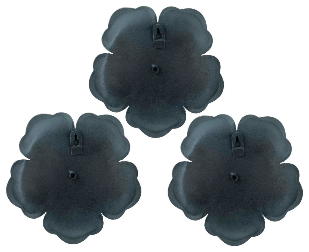 Set of 3 Blue Metal Flowers Wall Decor