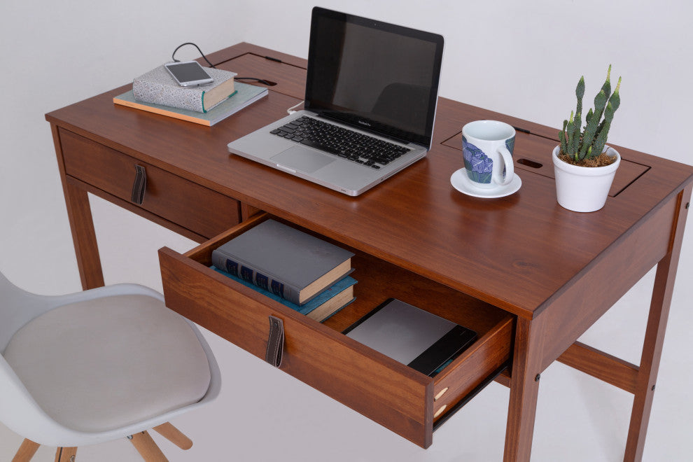 Memomad Bali Home Office Solid Wood Desk with Drawers (Caramel)