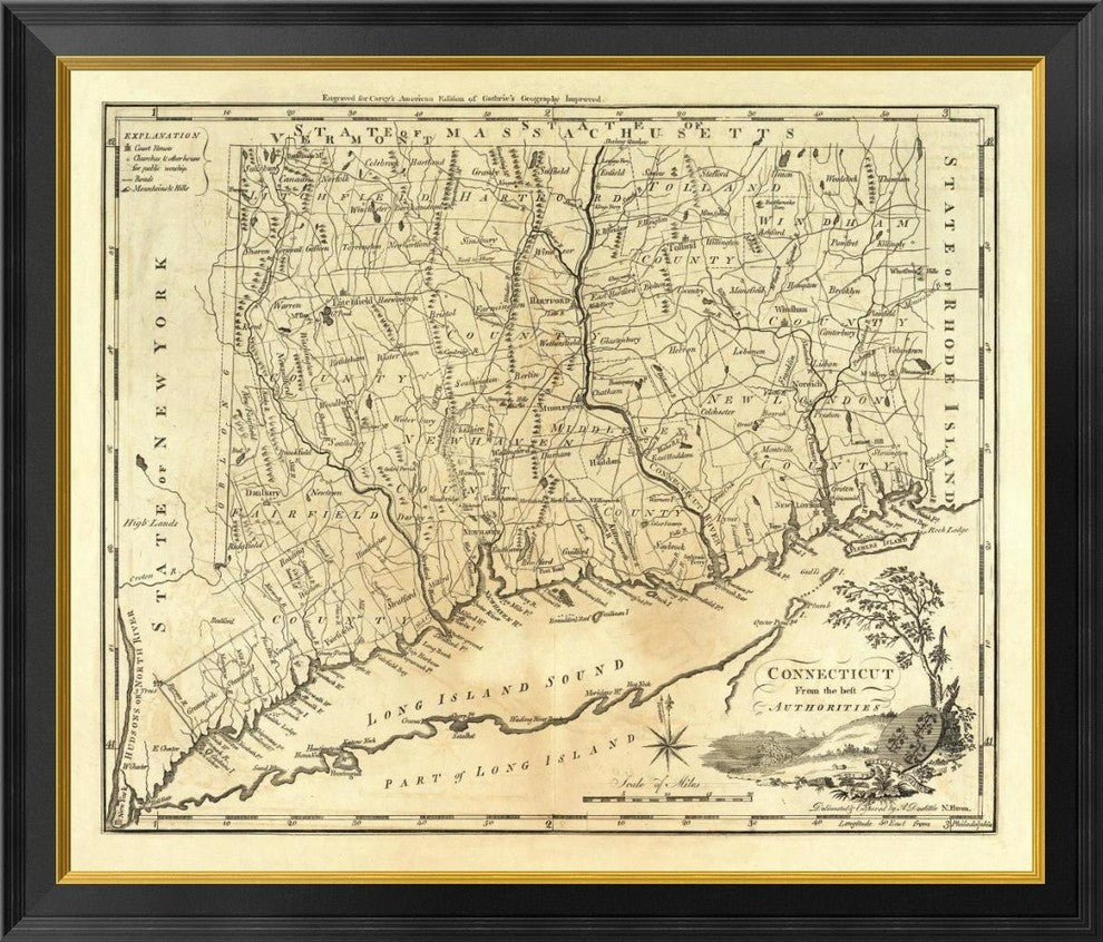 "Connecticut, 1795" Framed Canvas Giclee by Mathew Carey, 34x29"