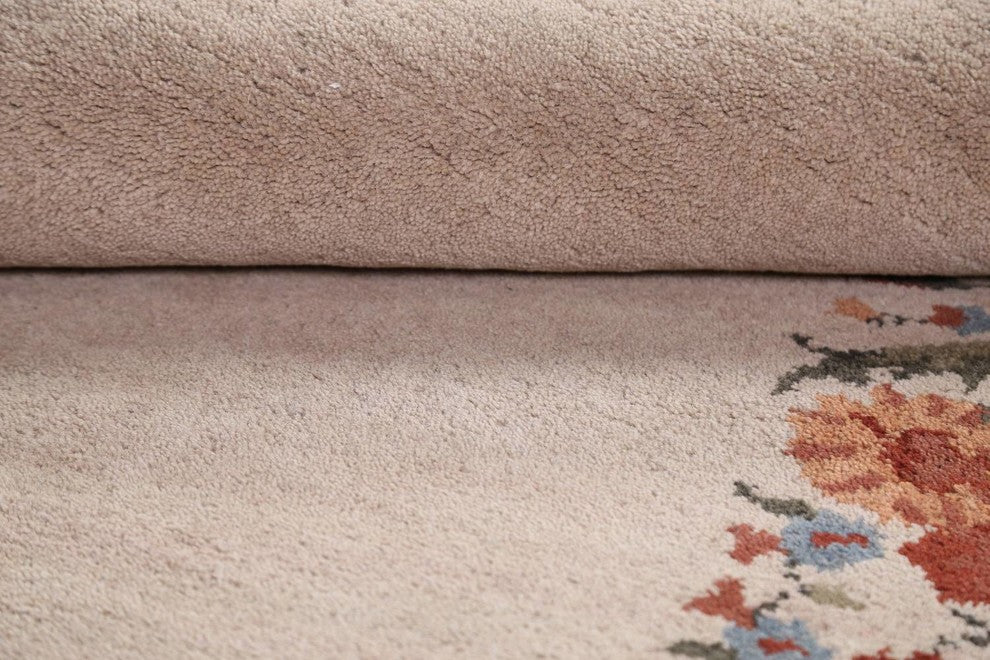 Oushak Hand Tufted Oriental Floral Area Rug Solid, Beige, 5x8'