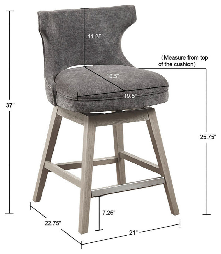 Madison Park Emmett Bar Stools Swivel Height Upholstered Counter Stool, Charcoal