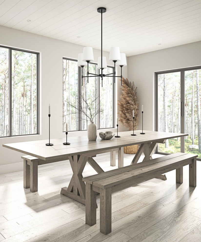 Black 5-Light Kitchen Island Chandelier with White Glass Shades
