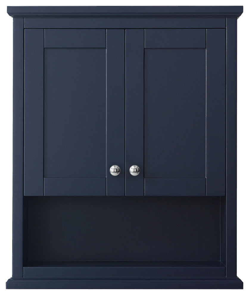 Avery Over-the-Toilet Wall-Mounted Storage Cabinet, Dark Blue With Chrome Trim