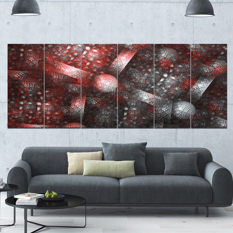 Crystal Cell Red Steel Texture, Abstract Canvas Art Print, 70"x28", 6 Panels