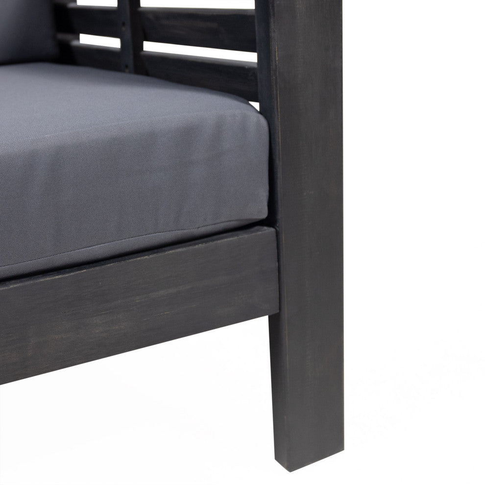 Rabun Outdoor Acacia Wood Club Chairs with Cushions, Dark Gray, Single