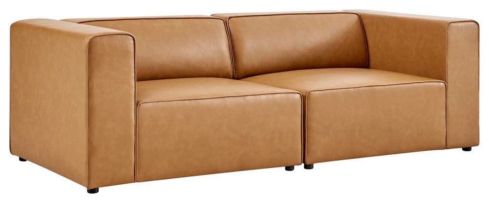 Mingle Vegan Leather 2-Piece Sectional Sofa Loveseat-Tan