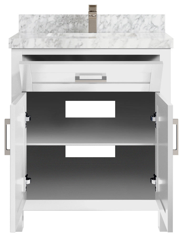 Cambridge 30 Single Sink Bath Vanity in White 2" Carrara Marble