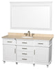 Berkeley 60" White Single Vanity, Ivory Marble Top, Um Rd Sink, 56"