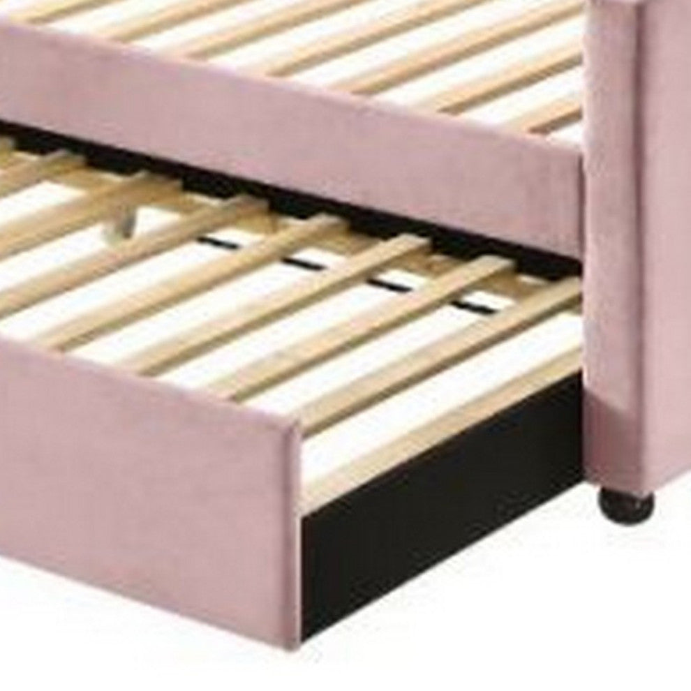 Benzara BM269213 Twin Daybed With Sloped Track Arms and Trundle, Pink