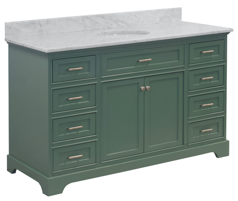 Aria 60" Bathroom Vanity, Sage Green, Carrara Marble, Single Vanity