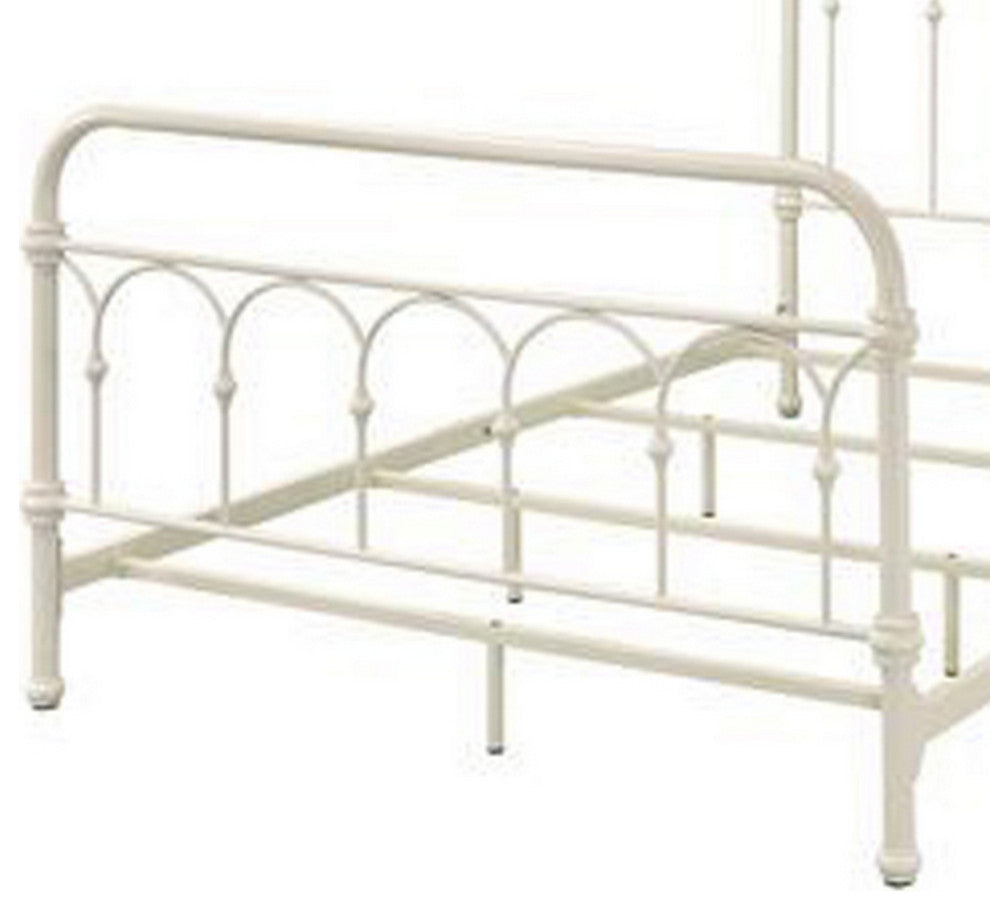 Benzara BM263589 Metal Full Size Bed With Rectangular Spindle Headboard, White
