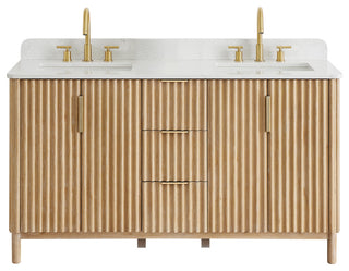 Sierra Bathroom Vanity, Washed Light Brown, 60inch, Without Mirror