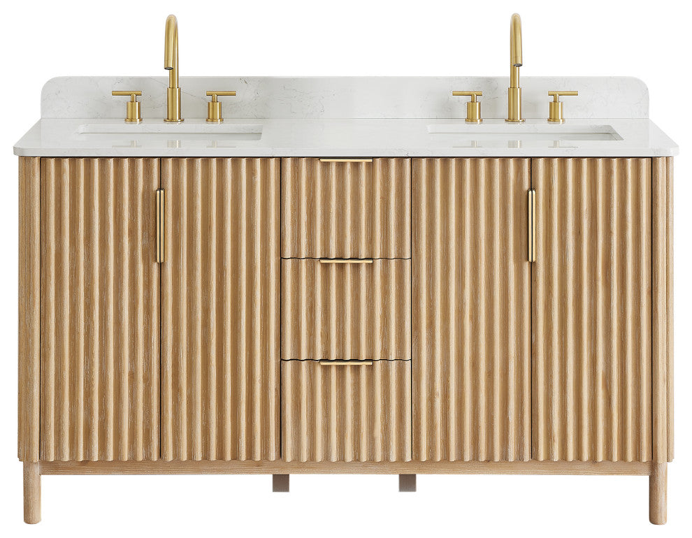 Sierra Bathroom Vanity, Washed Light Brown, 60inch, Without Mirror