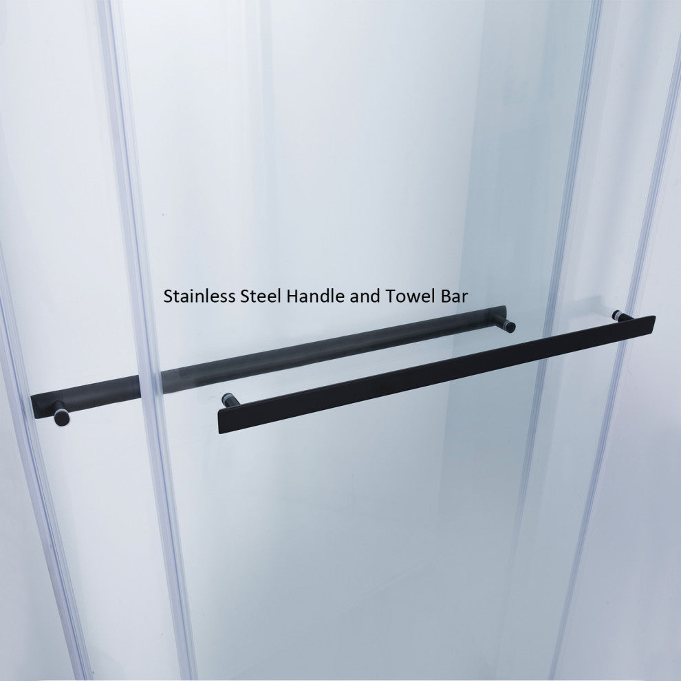 Spezia Double Sliding Frameless Shower Door, Matt Black, 68" W X 76" H