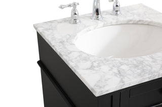 Home Living Vanity with Carrara White Marble Countertop, Black, 21", Single Sink