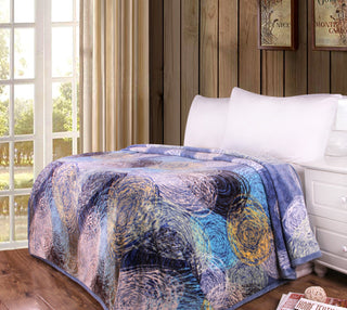 Concentric Swirls Reversible Fleece Flannel Blanket, Blue