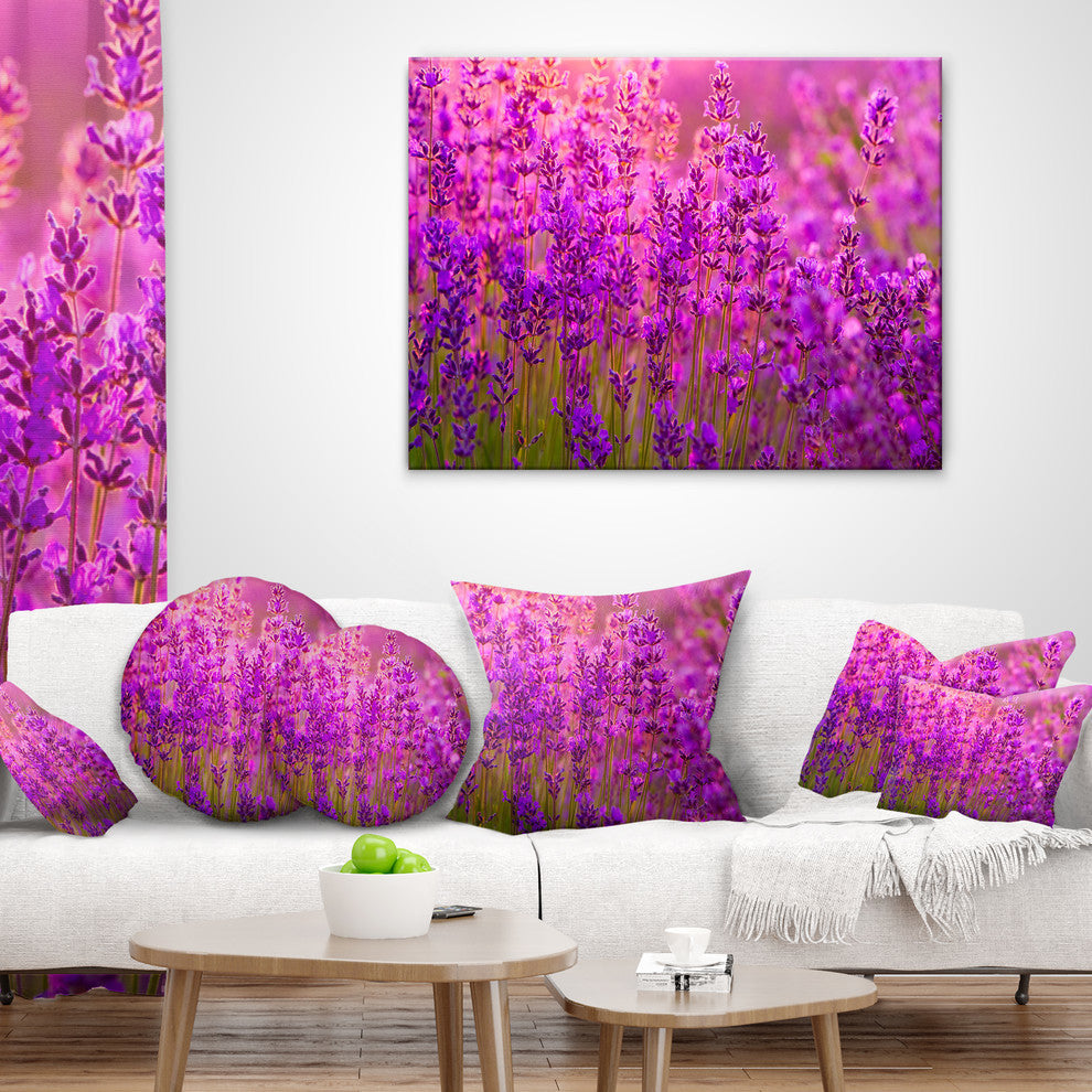 Bright Purple Lavender Field Tihany Floral Throw Pillow, 16"x16"