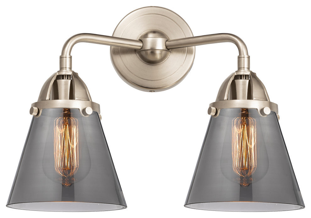 Small Cone Bath Vanity Light, Brushed Satin Nickel, Plated Smoke, Plated Smoke