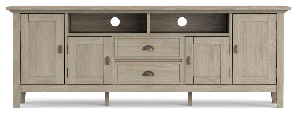 Redmond Solid Wood 72 Inch Tv Media Stand In Distressed Grey For Tvs Up To 80"